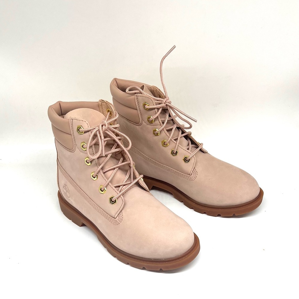 Timberland Pink and Brown Combat Boots Lace-Up Design